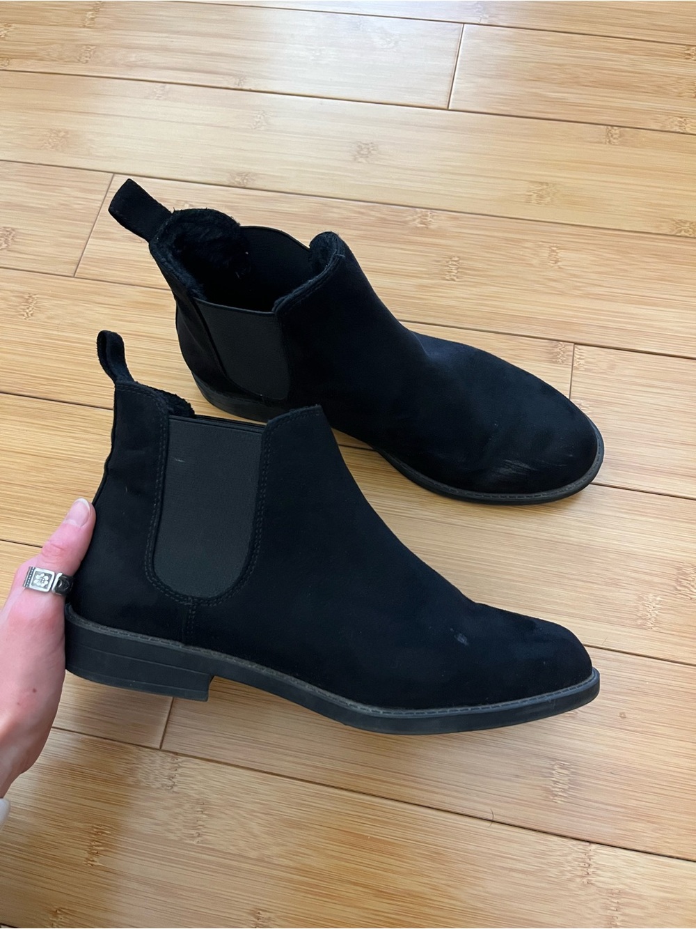 H&M Black Faux Fur Lined Suede Slip-On Boots